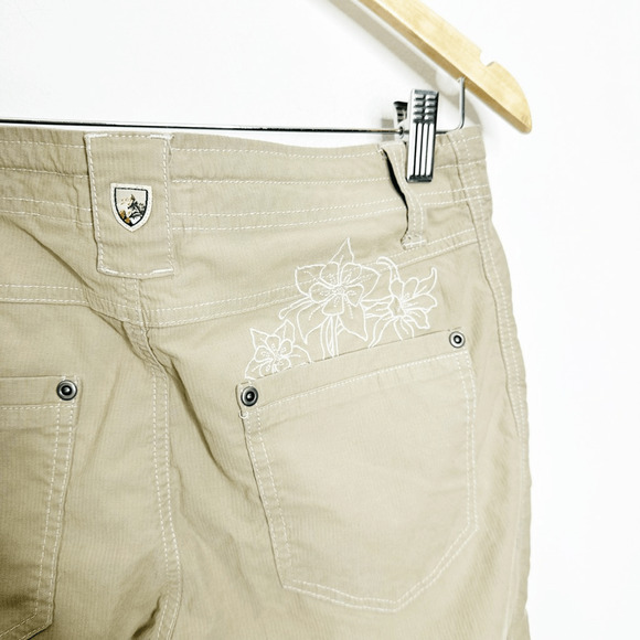 KUHL Cropped Hiking Pants Khaki beige Floral Embroidered outdoors womens 8 - Picture 6 of 8